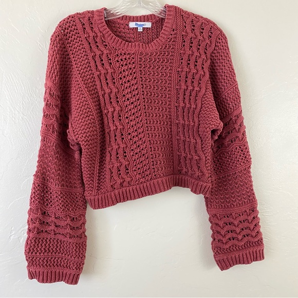 Madewell Size Medium Coral Red Cable Chunky Knitted Full Bubble Sleeve Sweater - Picture 2 of 6